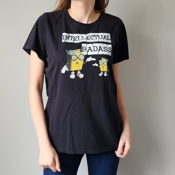 Intellectual Badass Black T Shirt L Book Worm Nerd Geek - Picture 2 of 10